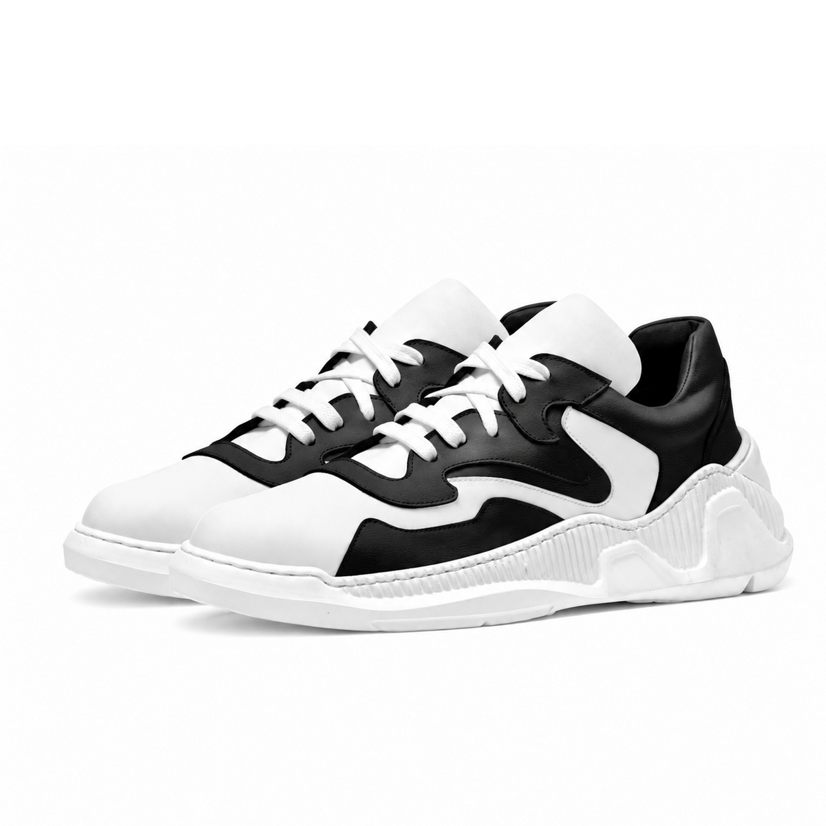 Black and white sneakers on a white background