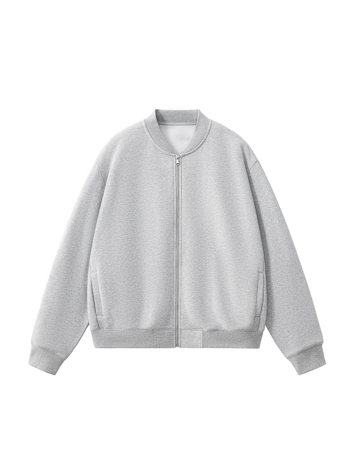 Gray zip-up sweatshirt on a white background