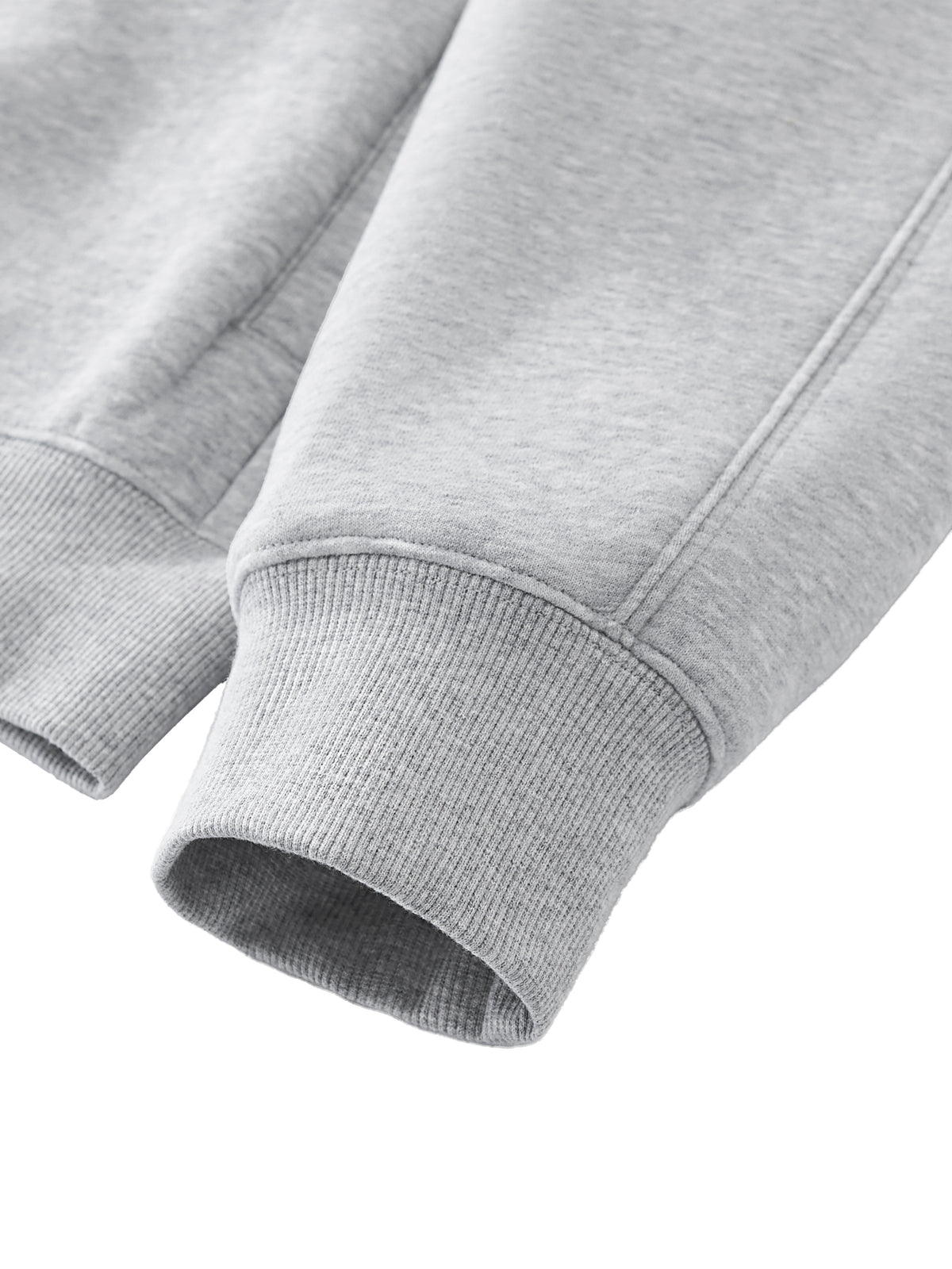 Close-up of gray sweatshirt cuffs on a white background