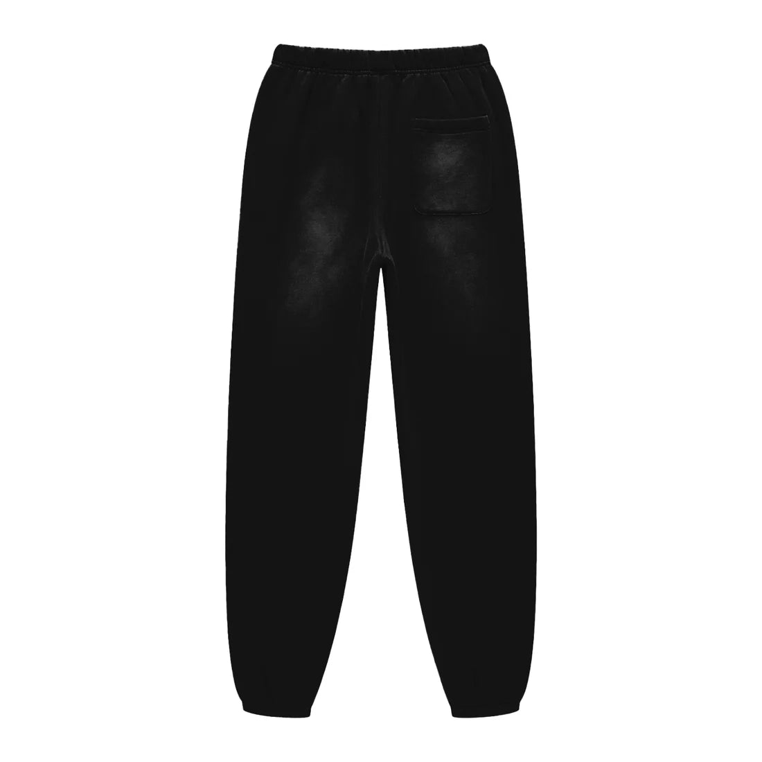 Black jogger sweatpants with an elastic waistband, tapered legs, and a side pocket, shown against a plain white background.