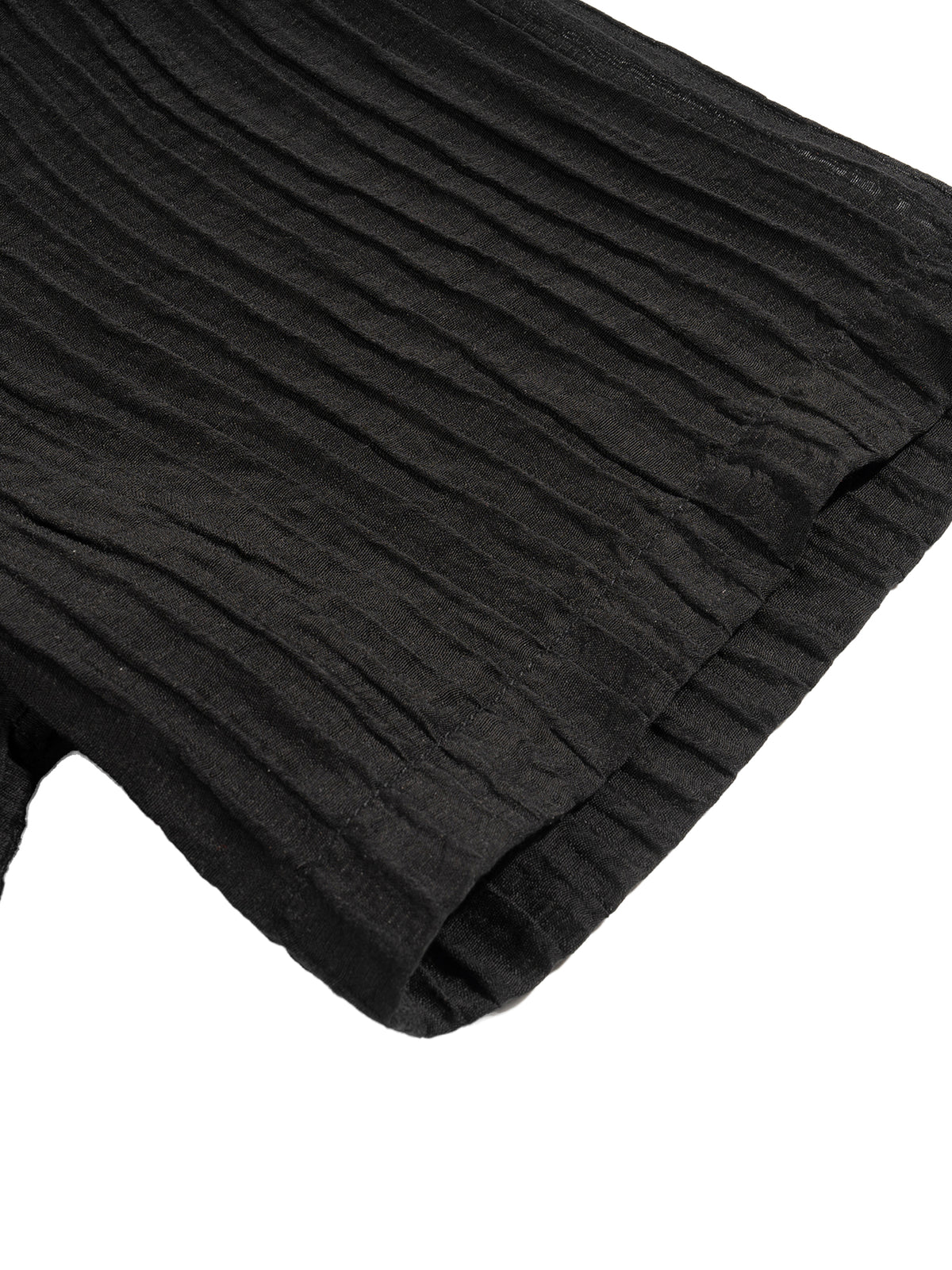 Close-up of a black ribbed knit sweater on a white background