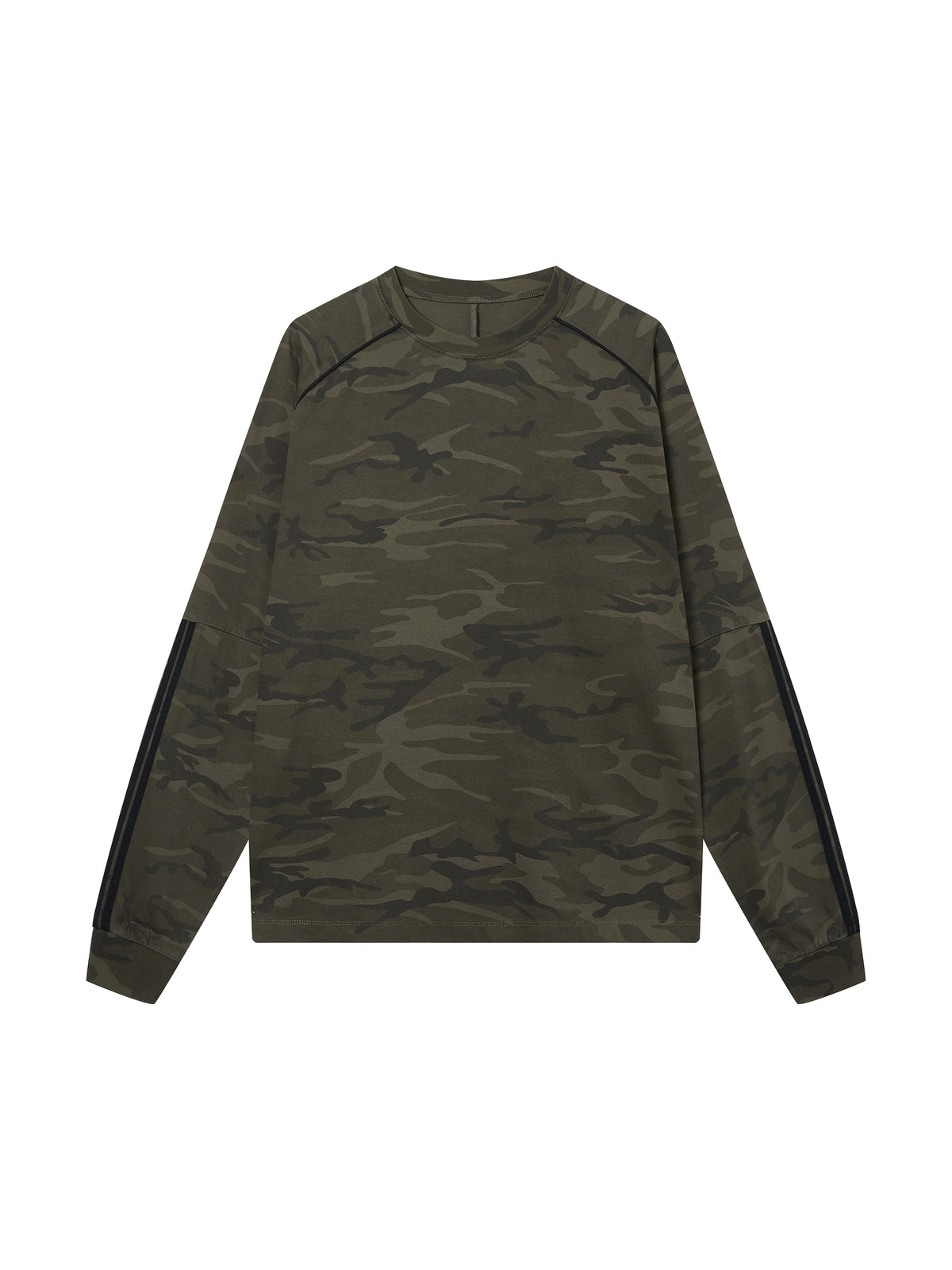 Camouflage-patterned long-sleeve shirt on a white background