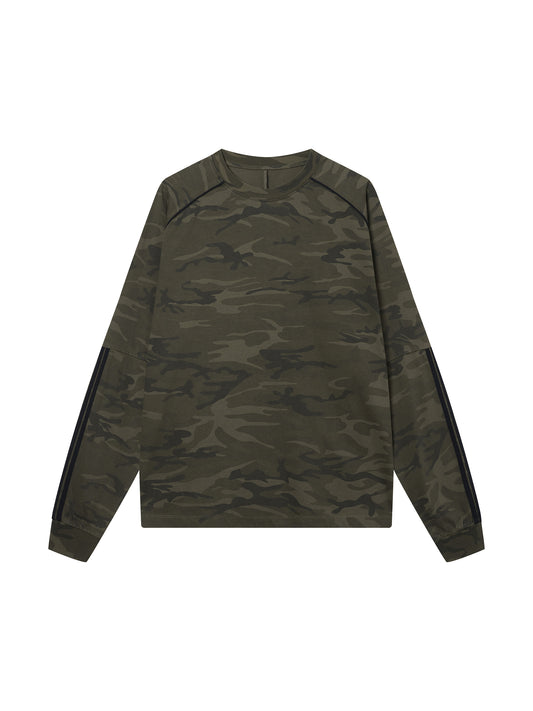 Camouflage-patterned long-sleeve shirt on a white background