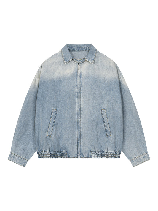 Light blue denim jacket on a white background