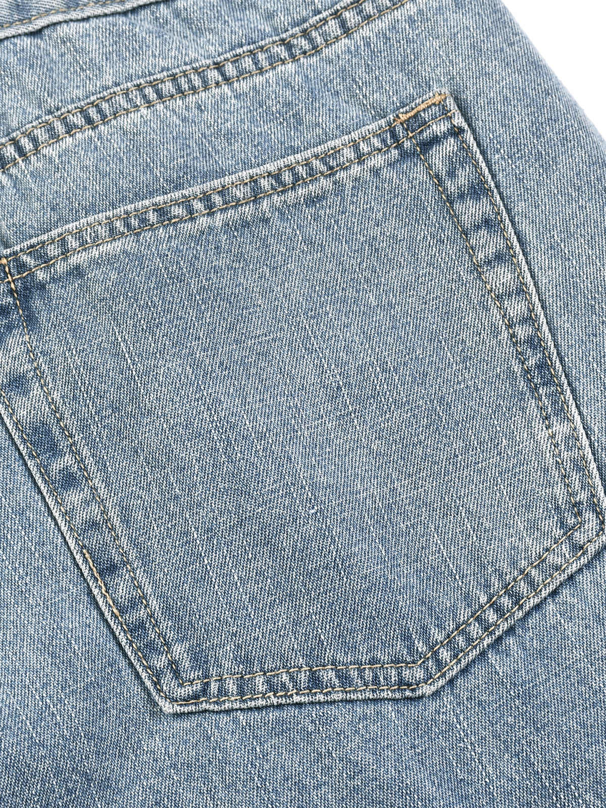 Close-up of a blue denim pocket on a jeans fabric.