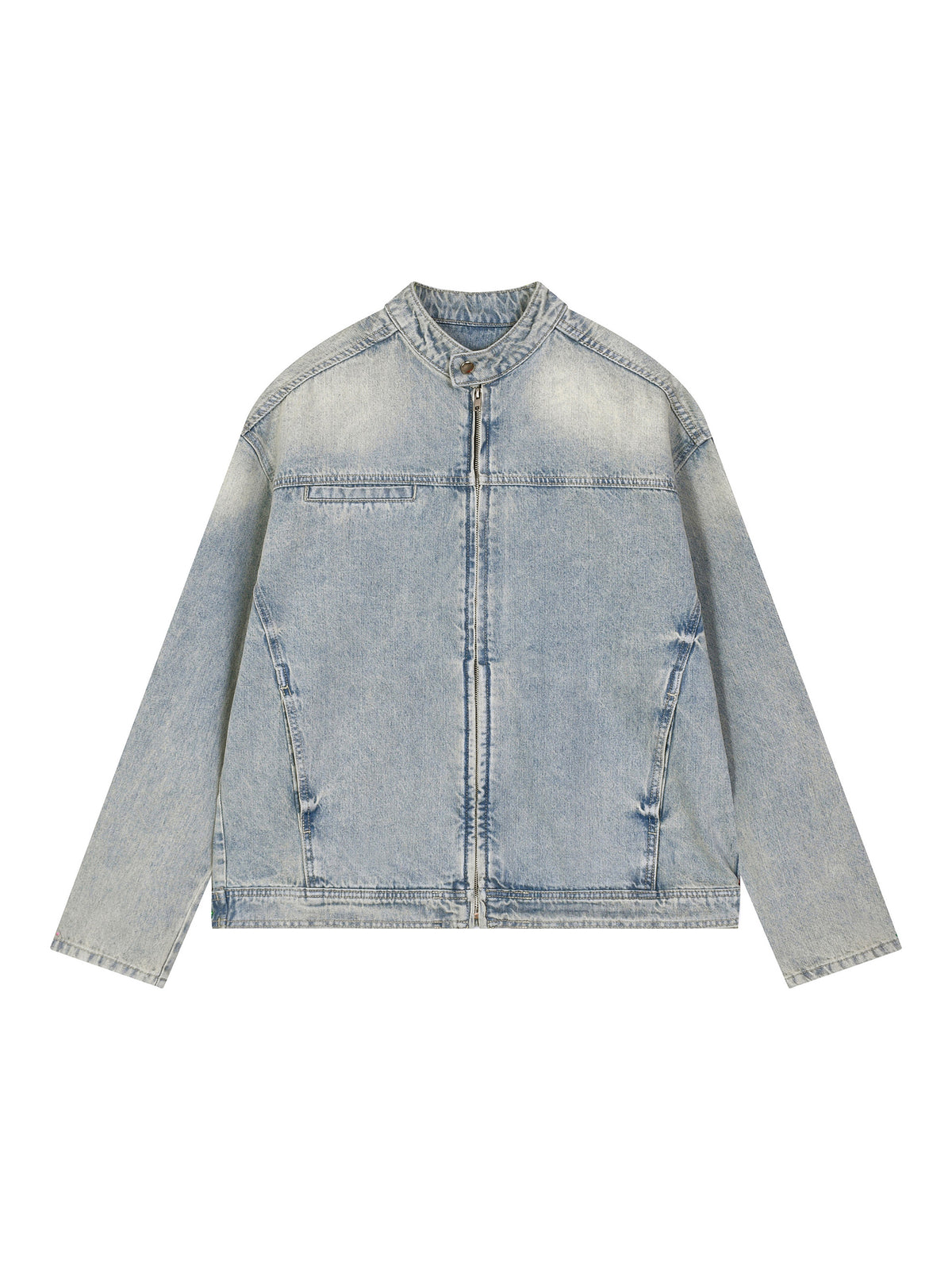 Light blue denim jacket on a white background