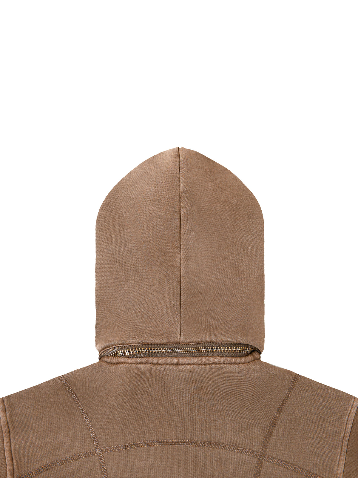 Brown leather jacket with a hood on a white background