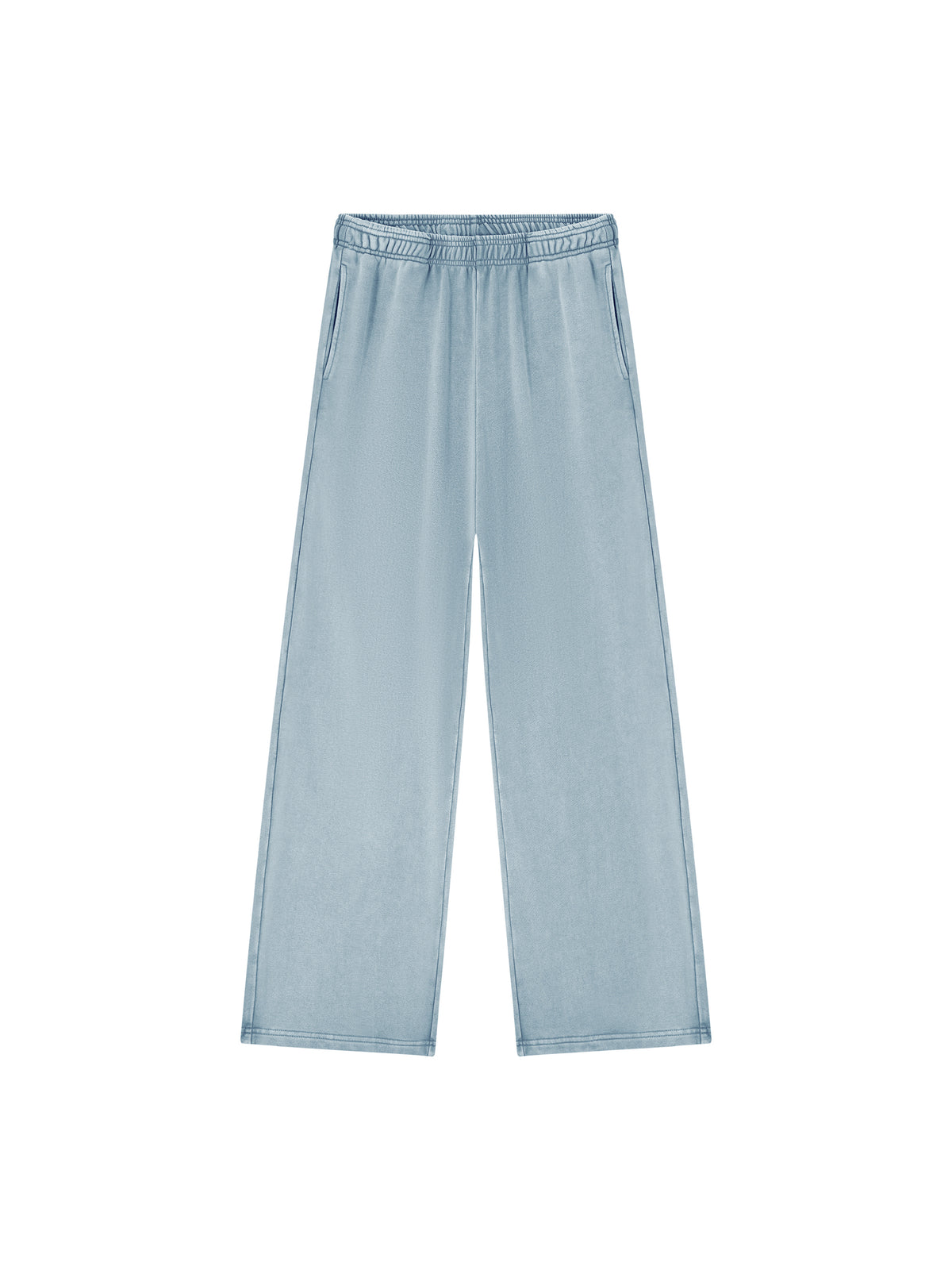 Light blue wide-leg lounge pants with an elastic waistband, displayed flat against a solid white background.
