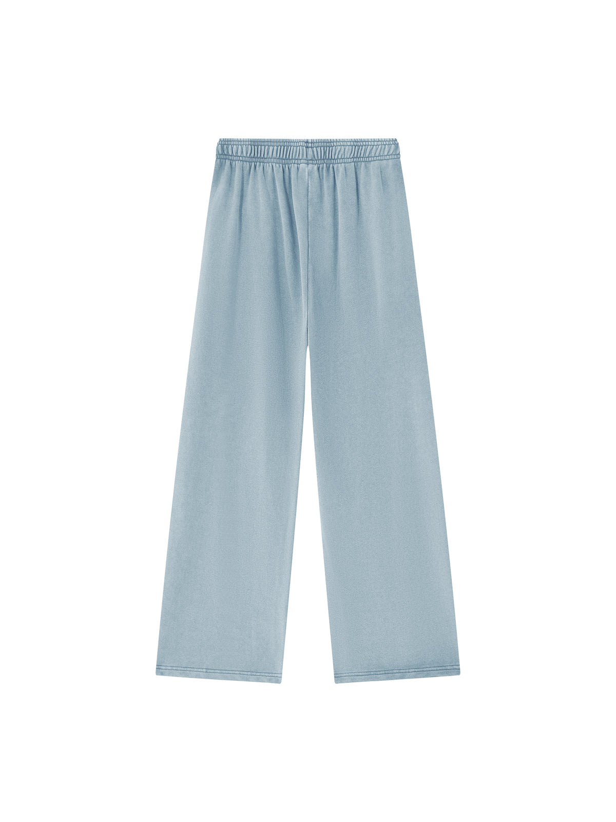 Light blue wide-leg lounge pants with an elastic waistband, shown flat against a solid white background.