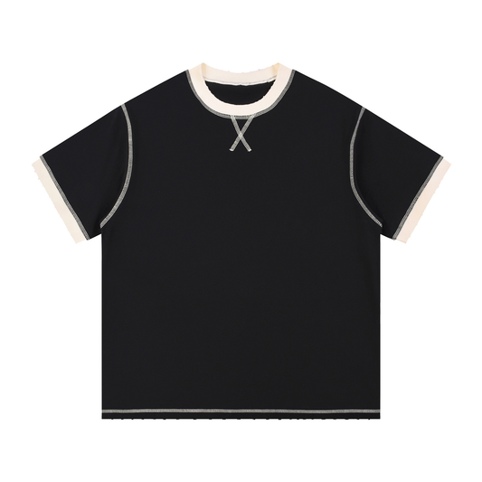 Contrast-Stitched Cotton T-Shirt - Black with Apricot