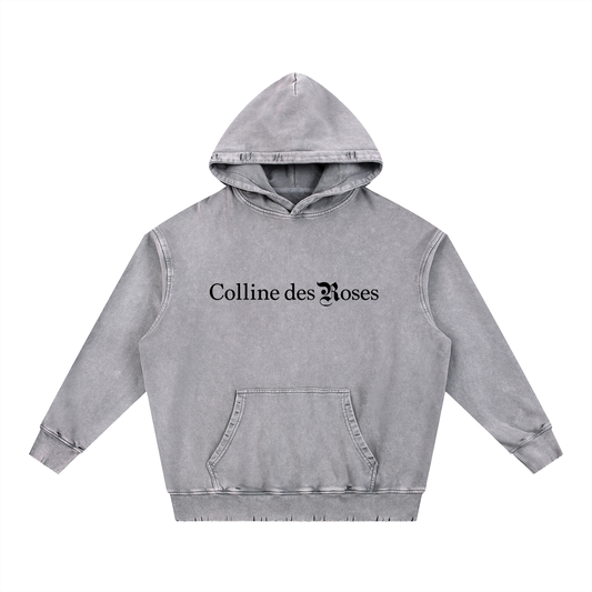 Snow Wash Hand-Frayed Heavyweight  Hoodie - Light Gray