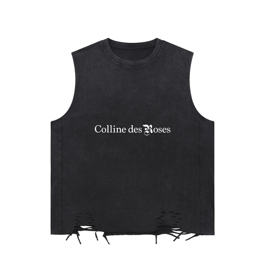 Snow Washed Raw-Hem Tank Top - Black