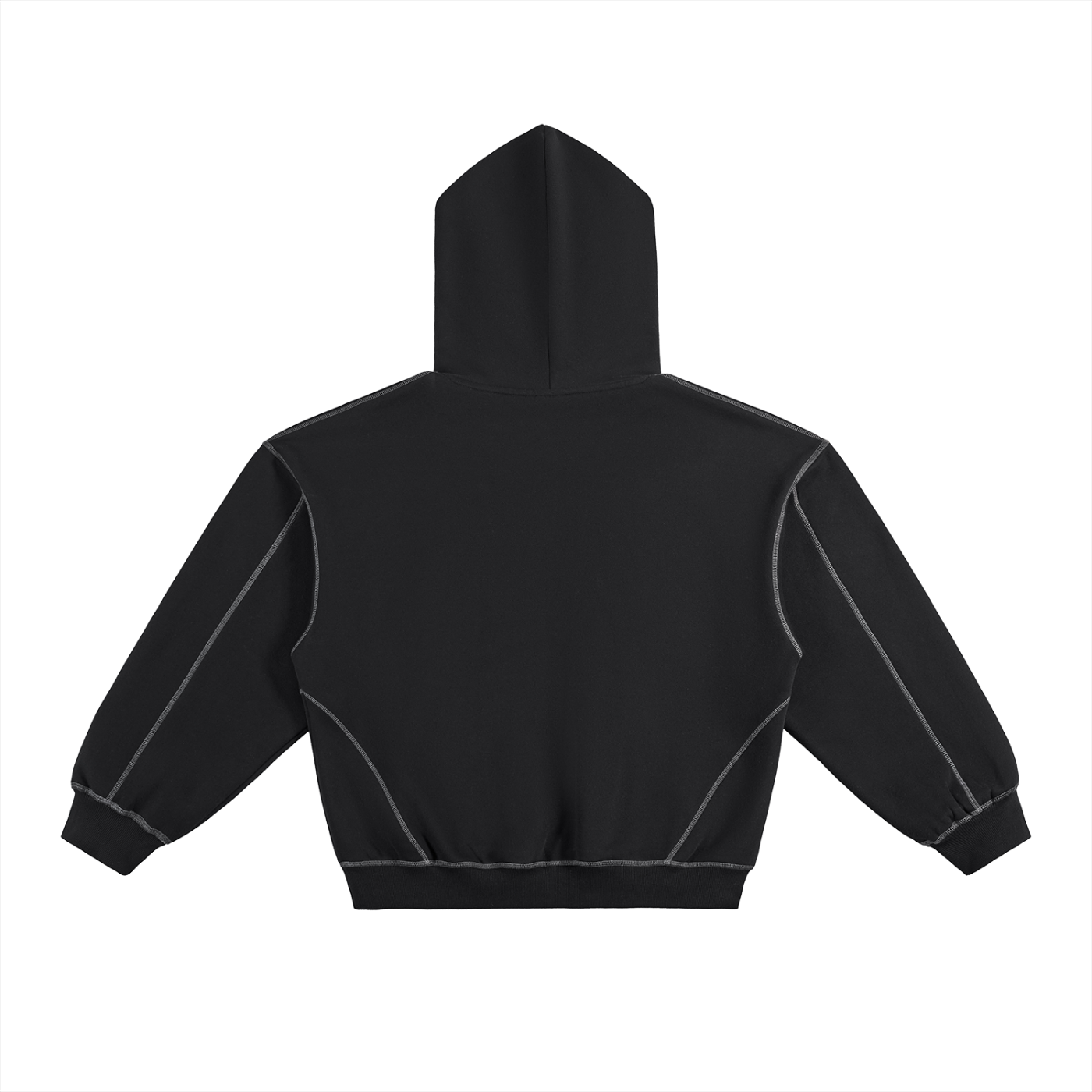 CONTRAST-STITCHED BOXY FLEECE HOODIE - BLACK