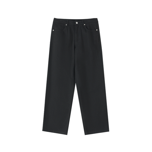 HEAVYWEIGHT COTTON STRAIGHT-LEG PANTS - BLACK