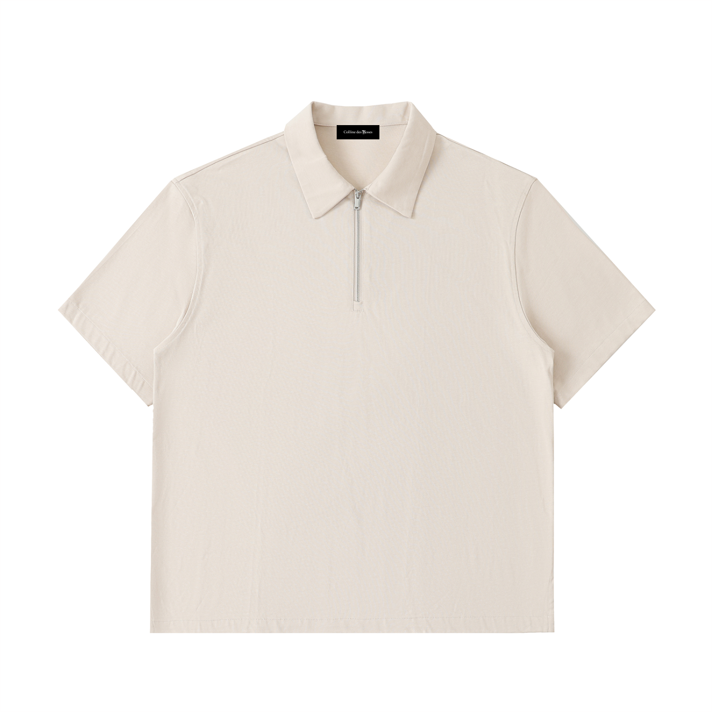 HALF-ZIP COTTON POLO SHIRT - PALE KHAKI