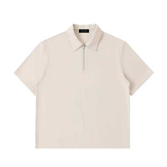 HALF-ZIP COTTON POLO SHIRT - PALE KHAKI