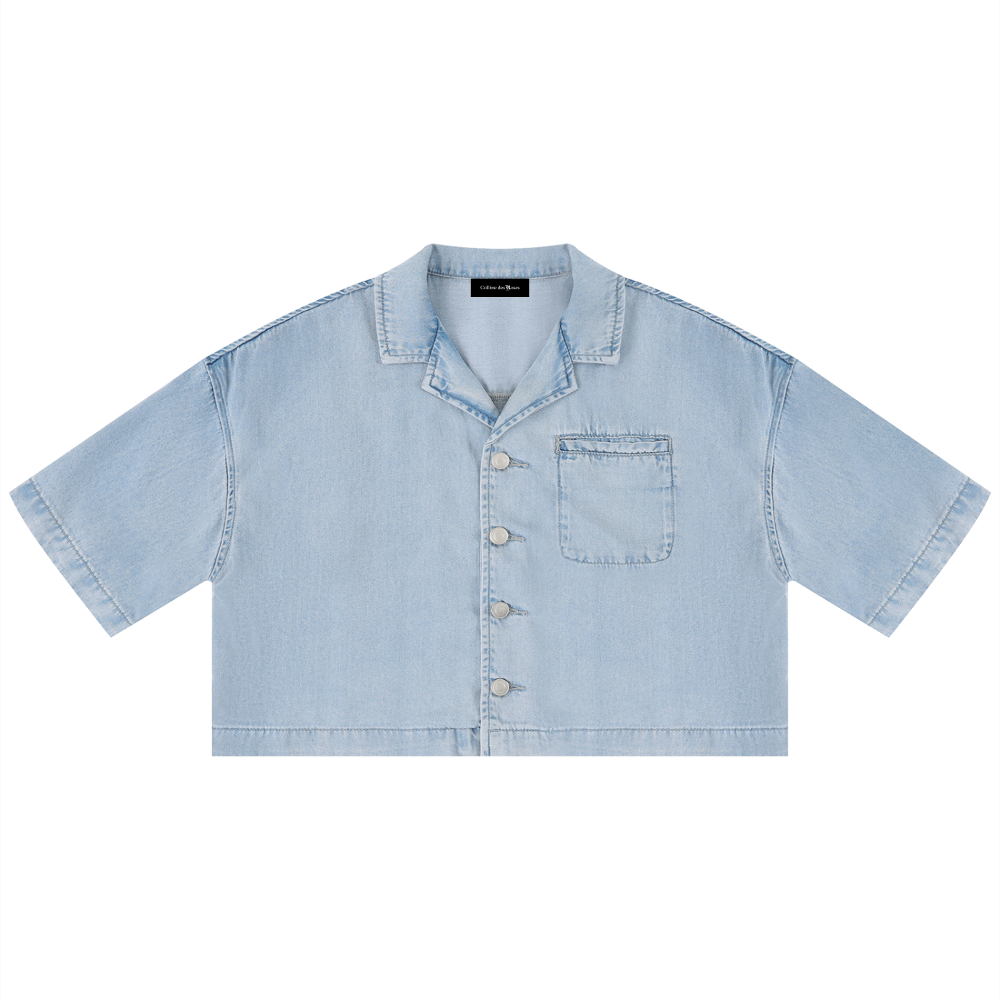 VINTAGE WASH BOXY CROPPED SHIRT - LIGHT BLUE
