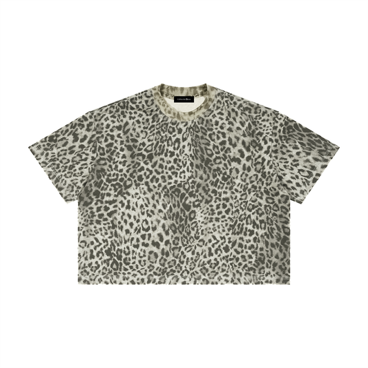 LEOPARD PRINT BOXY T-SHIRT - LEOPARD GRAY