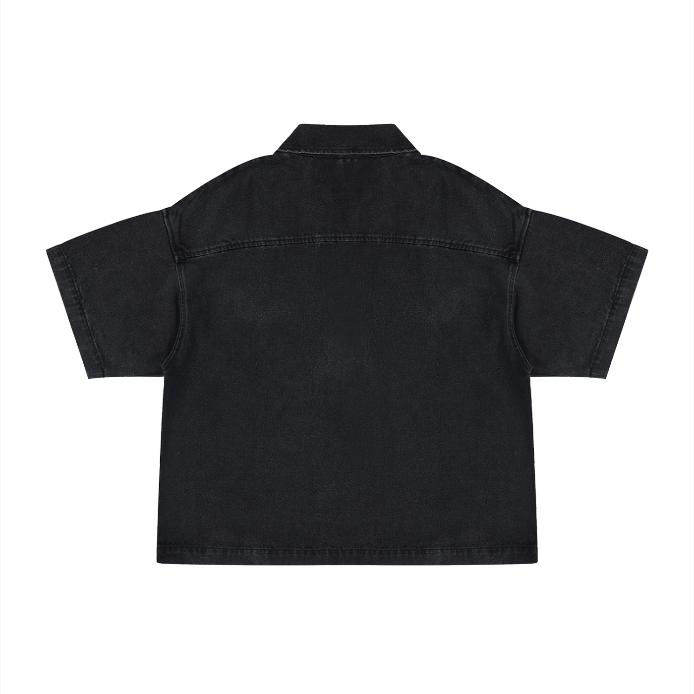 VINTAGE WASH BOXY QUARTER-ZIP DENIM SHIRT - BLACK