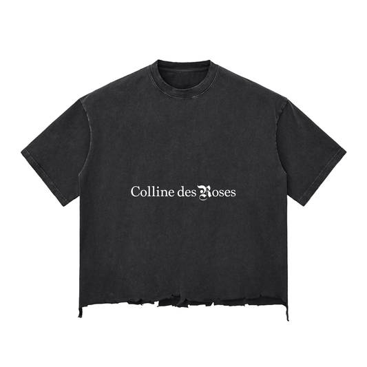 Snow Wash Raw-Hem Boxy T-shirt - Black