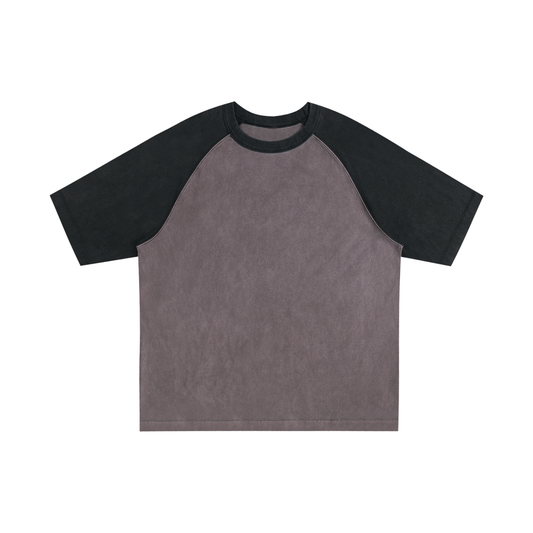 Color-Blocked Raglan Sleeve T-Shirt - Gray Purple