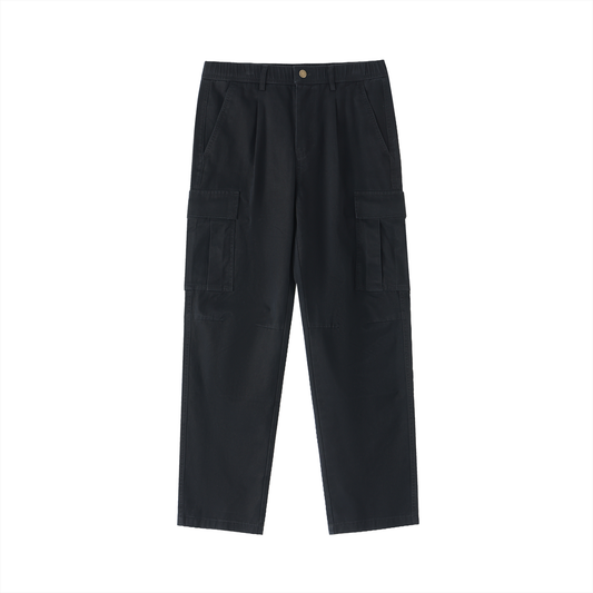 Cotton Elastic-Waist Cargo Pants - Black