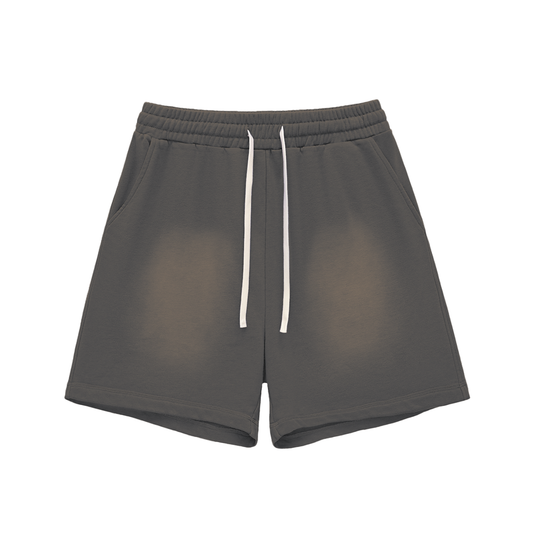 Sun Fade Raw Edge Cotton Shorts - Dark Gray