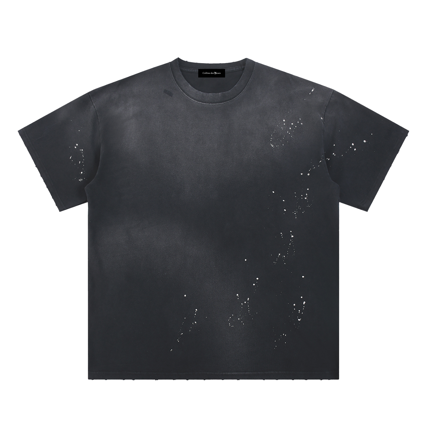 HAND-FRAYED SUNFADE PAINT SPLATTER T-SHIRT - BLACK
