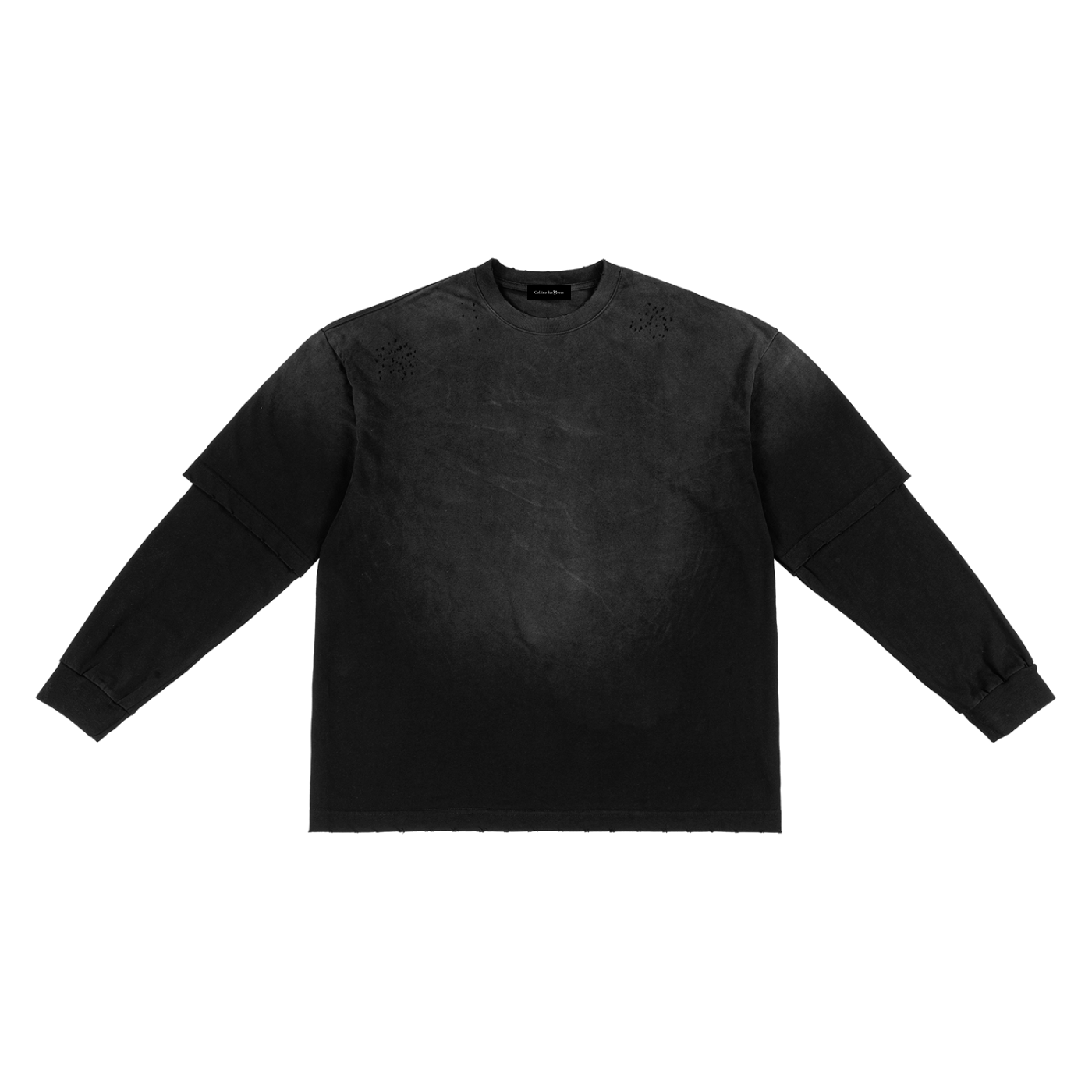 SUNFADE HAND-FRAYED FAUX TWO-PIECE T-SHIRT - BLACK