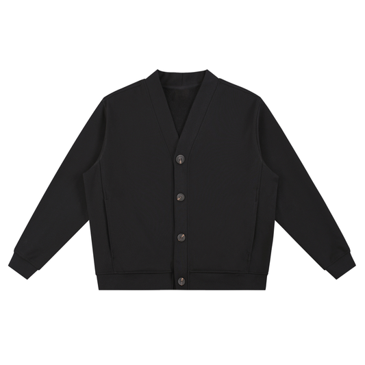 ESSENTIAL HEAVYWEIGHT SWEAT CARDIGAN - BLACK