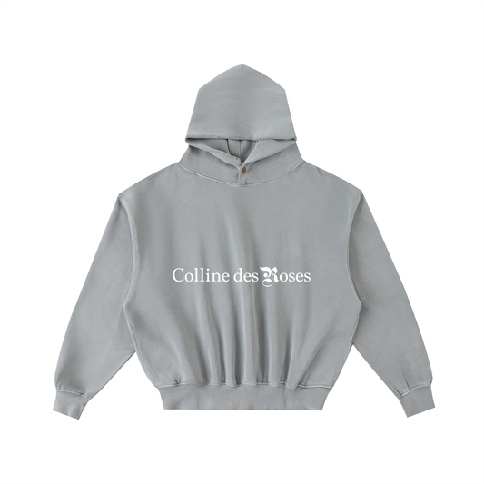 Frayed Enzyme Washed Fleece Hoodie - Light Gray