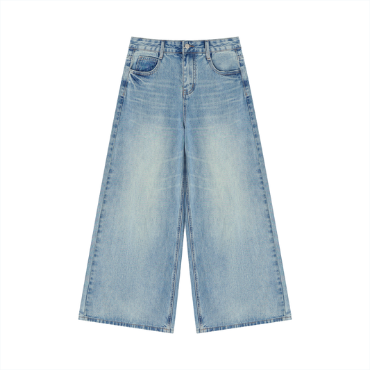 VINTAGE WASH WIDE LEG JEANS - BLUE