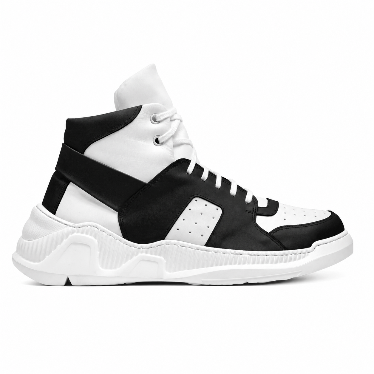 CONTRAST CHUNKY MID SNEAKER - BLACK WITH WHITE
