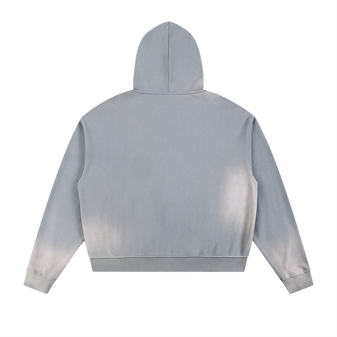 SUNFADE FRAYED RAW EDGE FLEECE ZIP HOODIE - GRAY BLUE