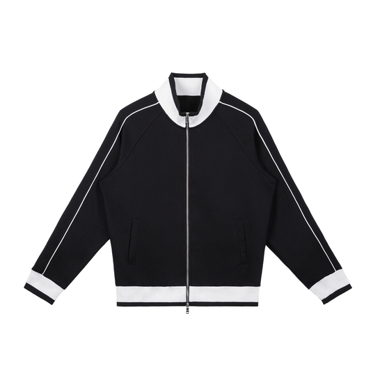Color Block Raglan Sleeve Zip Track Jacket - Black
