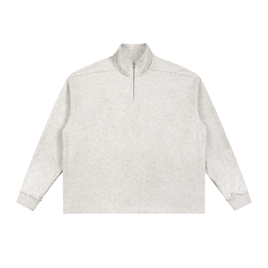 Half-Zip Rolled Edge Fleece Sweatshirt - Oat Gray