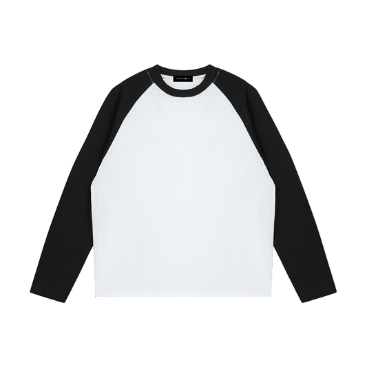 COLOR-BLOCKED RAGLAN LONG-SLEEVE T-SHIRT - WHITE WITH BLACK
