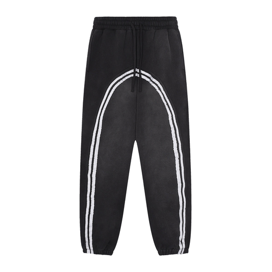 Sun Fade Contrast Tape Fleece Jogged Sweatpants - Black