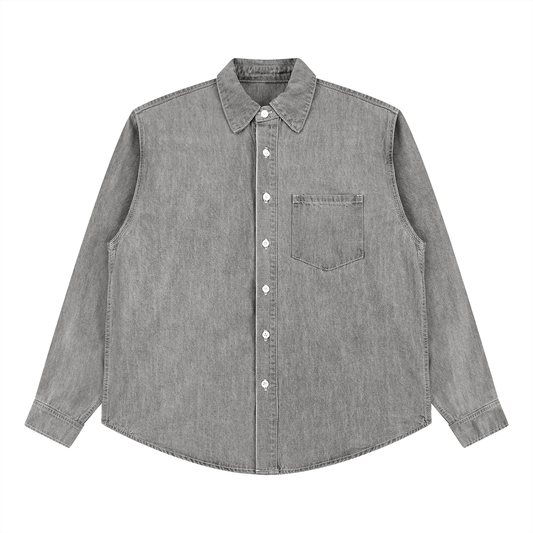 VINTAGE WASH DENIM SHIRT - LIGHT GRAY