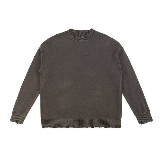 VINTAGE WASHED HAND-FRAYED SWEATER - GRAY