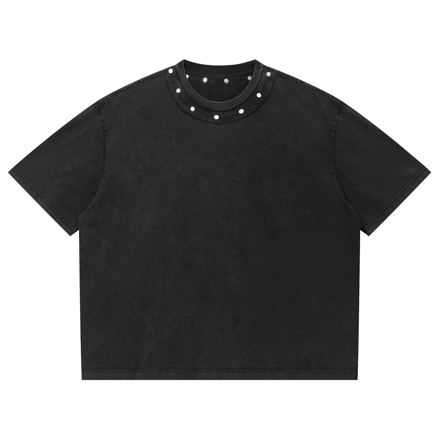 WASHED BOXY STUDDED T-SHIRT - BLACK