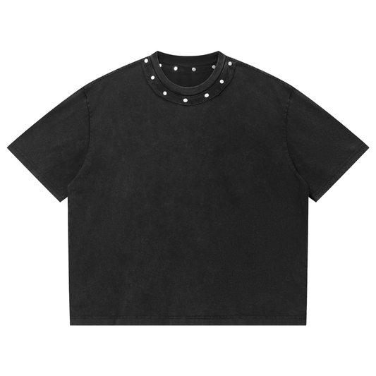 WASHED BOXY STUDDED T-SHIRT - BLACK