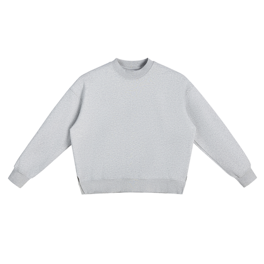 Fleece Side Slit Crewneck Sweatshirt - Flower Gray