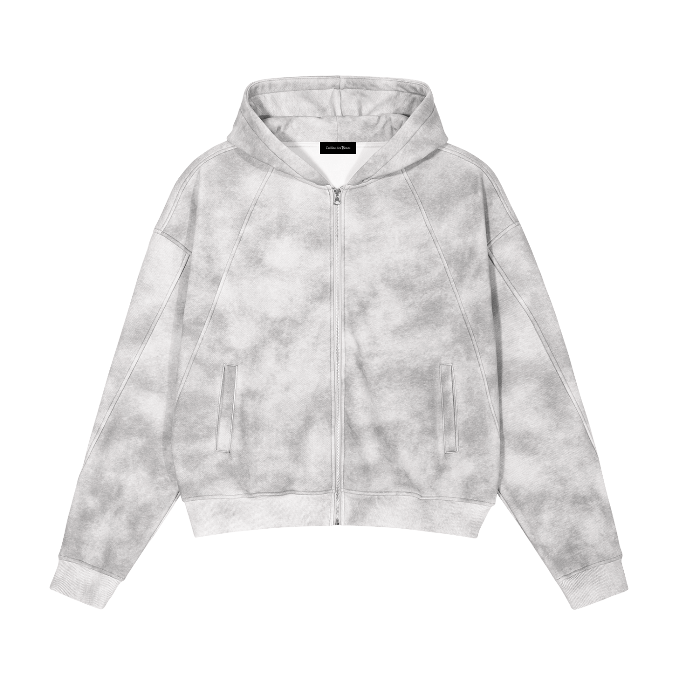 DIRTY WASHED ZIP-UP FLEECE HOODIE - FLOWER GRAY