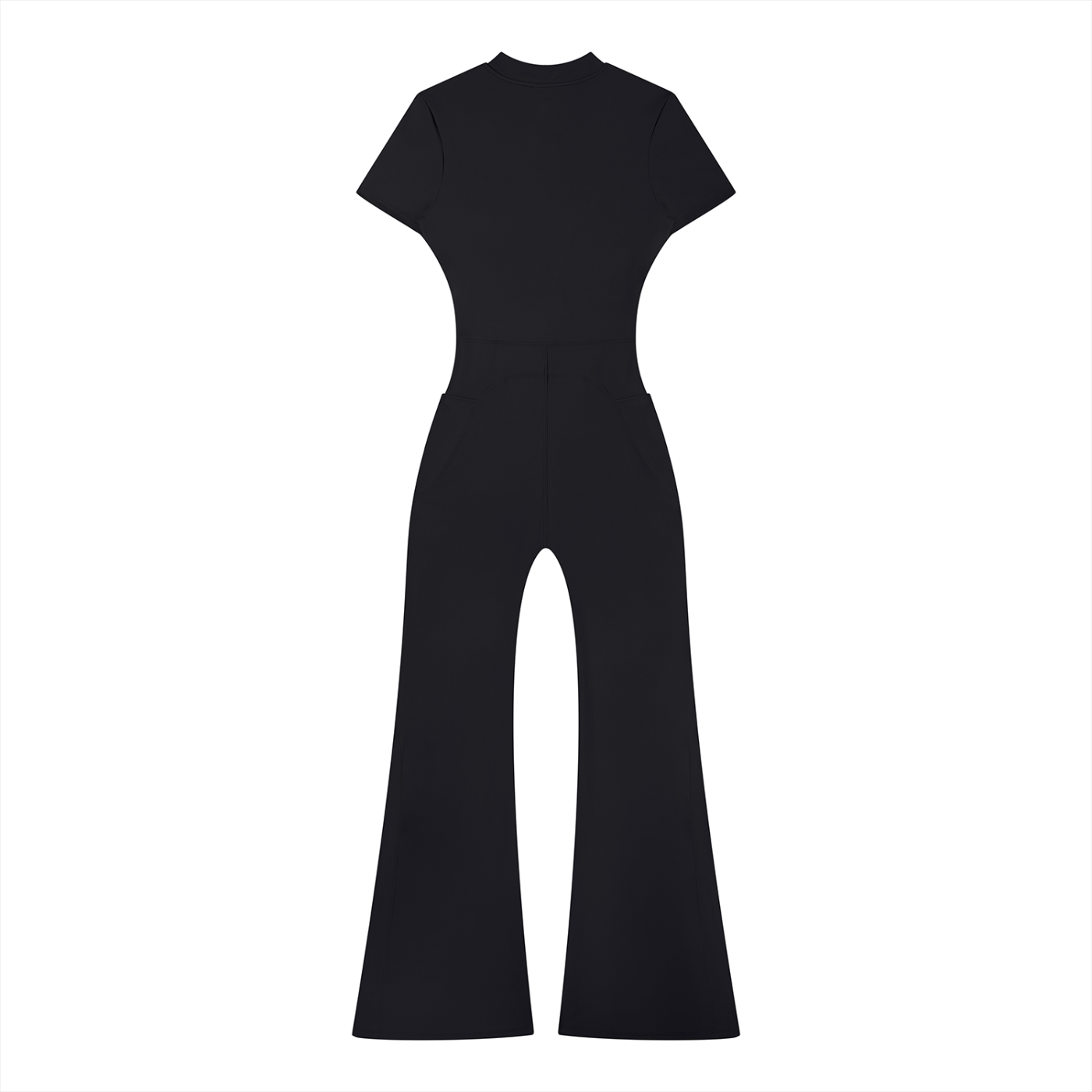 TIGHT FLARED LEG QUARTER-ZIP JUMPSUIT - BLACK