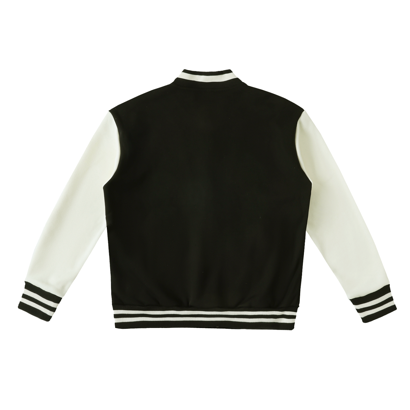 TWO-TONE FLEECED VARSITY JACKET - BLACK WITH WHITE