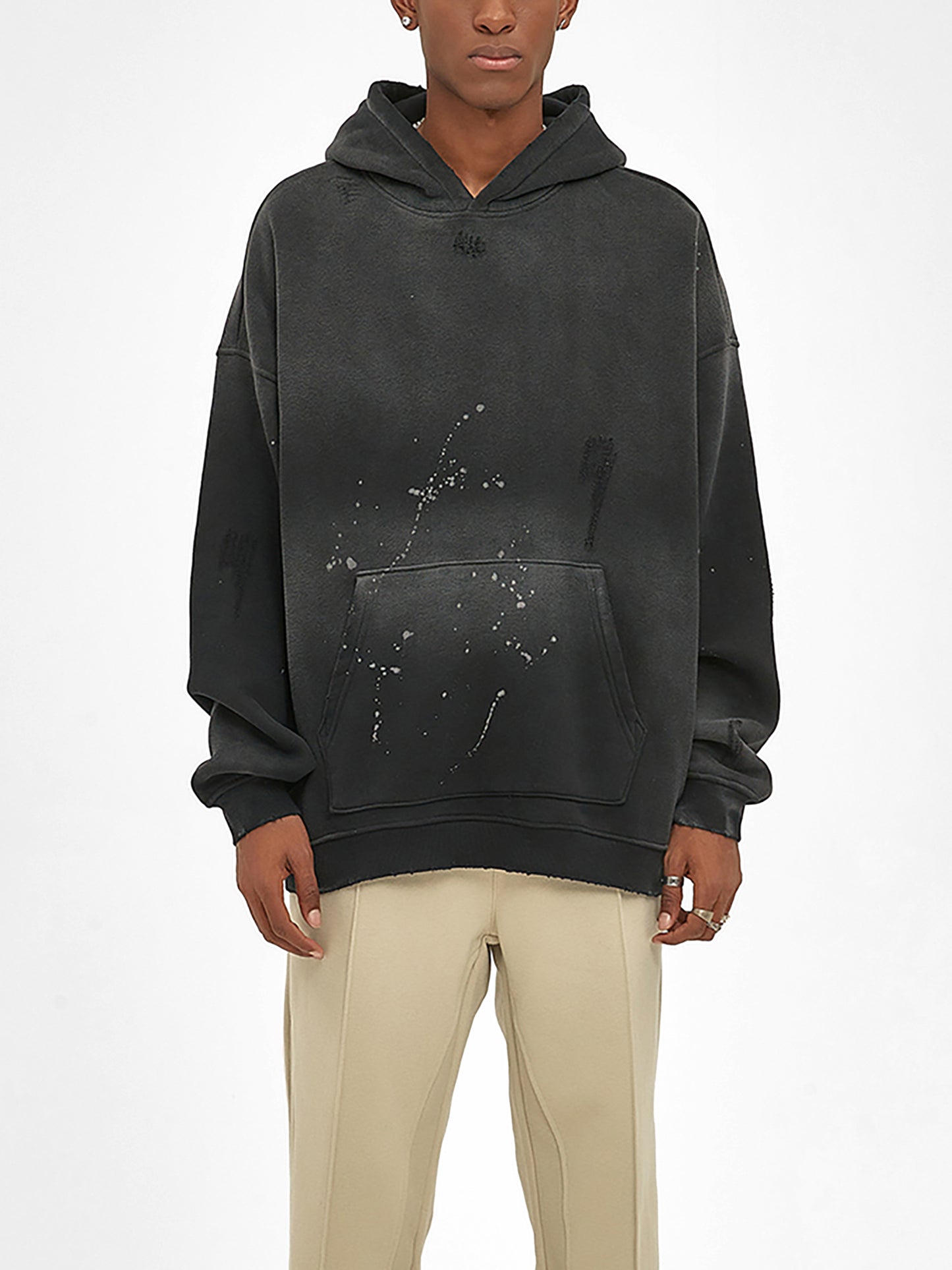 VINTAGE WASHED FRAYED FLEECE HOODIE - RETRO GREEN