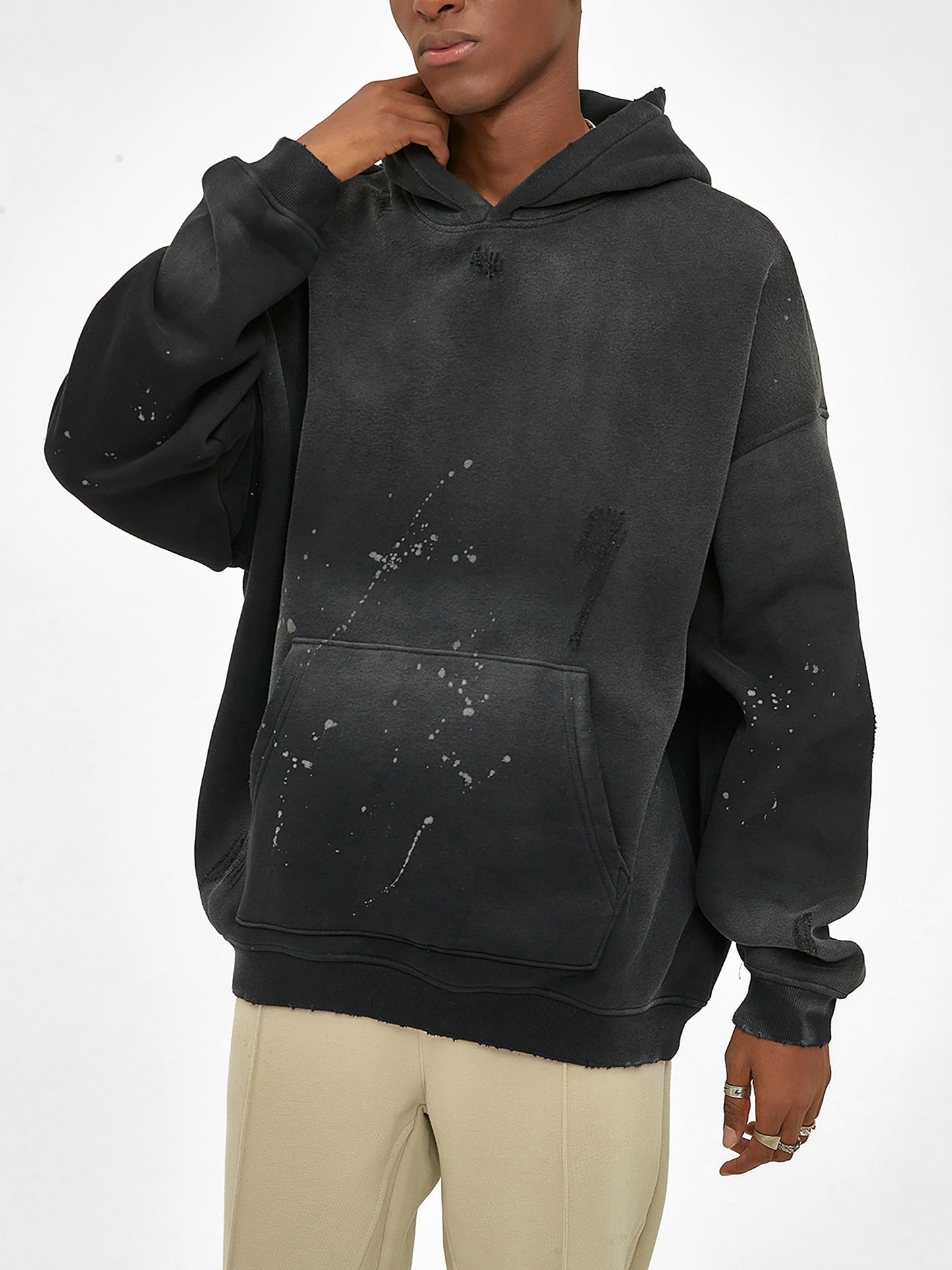 VINTAGE WASHED FRAYED FLEECE HOODIE - RETRO GREEN