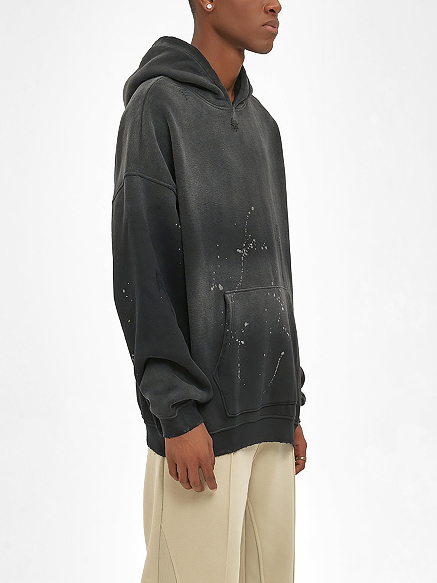 VINTAGE WASHED FRAYED FLEECE HOODIE - RETRO GREEN