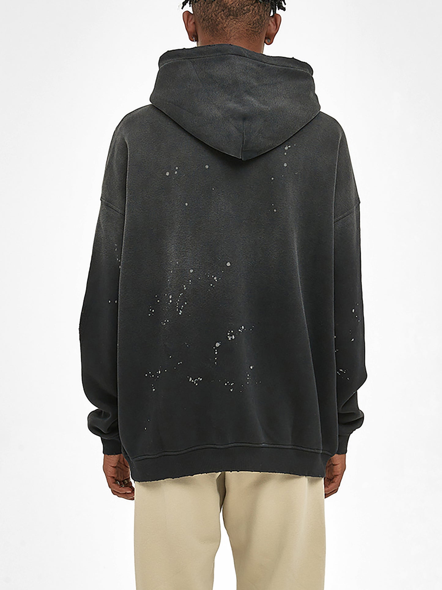 VINTAGE WASHED FRAYED FLEECE HOODIE - RETRO GREEN